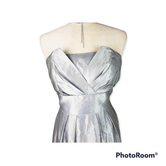 Formal Strapless Silver & Black Ombre Cocktail Silk Prom Dance Evening Dress - Picture 4 of 14